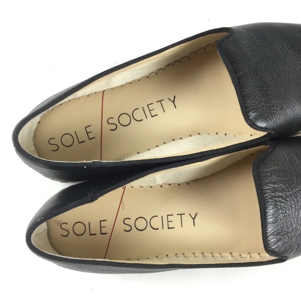 SOLE SOCIETY Sammah Leather Espadrille Slip-On Loafer Black Sz 8.5